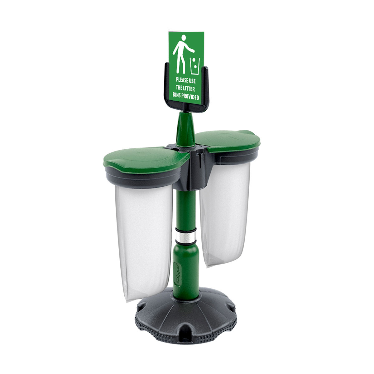 Skipper Safety Station in Green With Two Recycling Bins And A4 Sign Holder