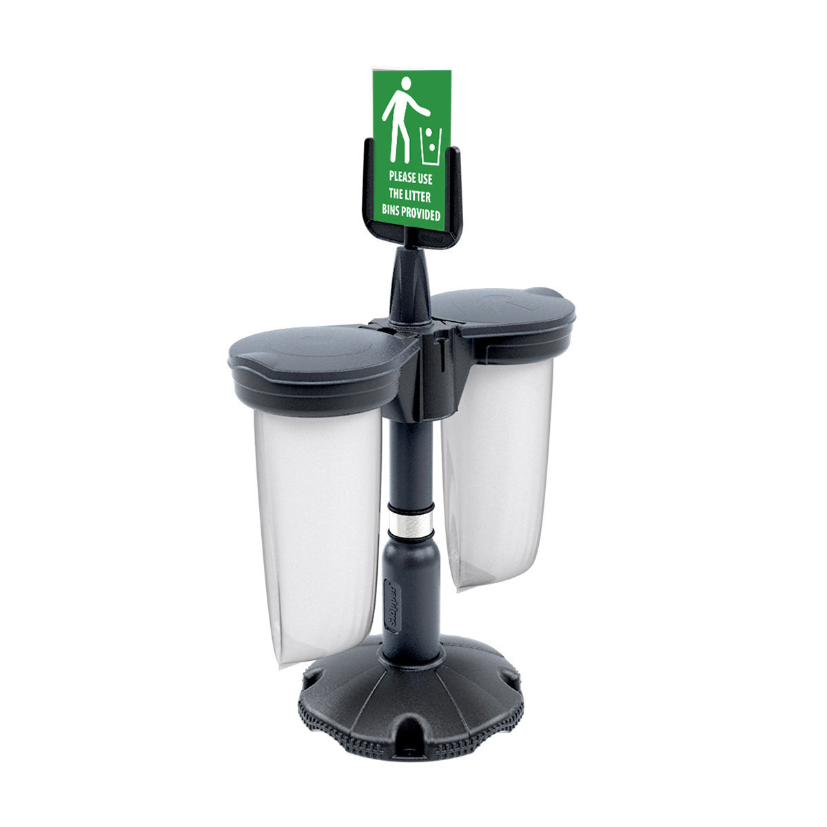 Skipper Safety Station With Two Recycling Bins And Information Sign Holder in Silver