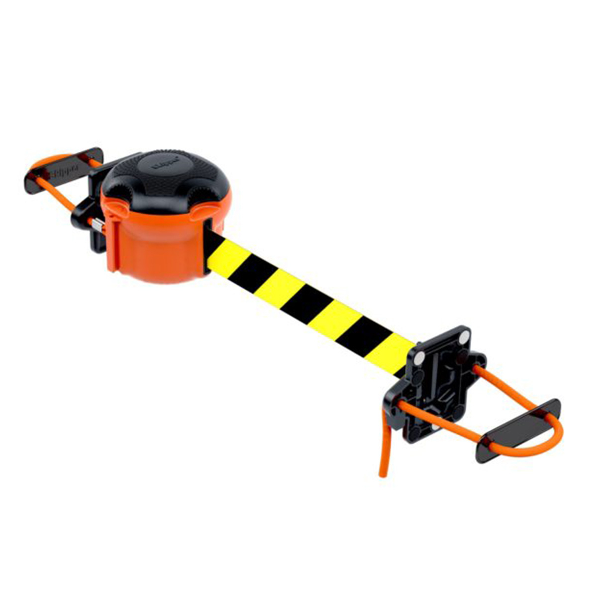 Skipper Wall Mounted Retractable Barrier Kit 9m With Magnetic Wrap Around Tape End - Black And Yellow Chevron Webbing