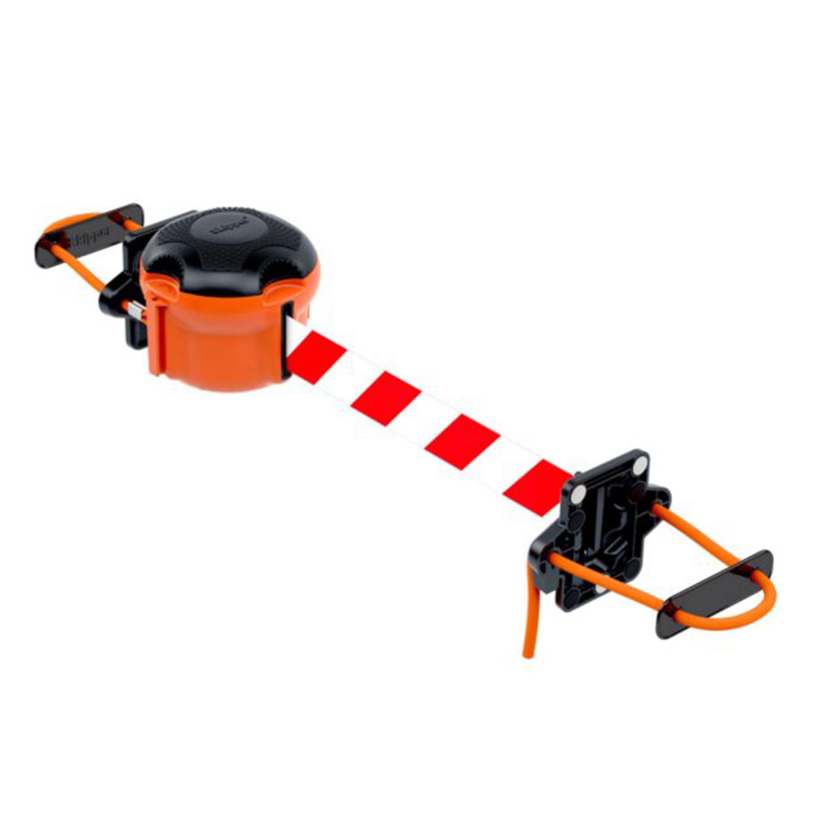 Skipper Wall Mounted Retractable Barrier Kit 9m With Magnetic Wrap Around Tape End - Red And White Chevron Webbing