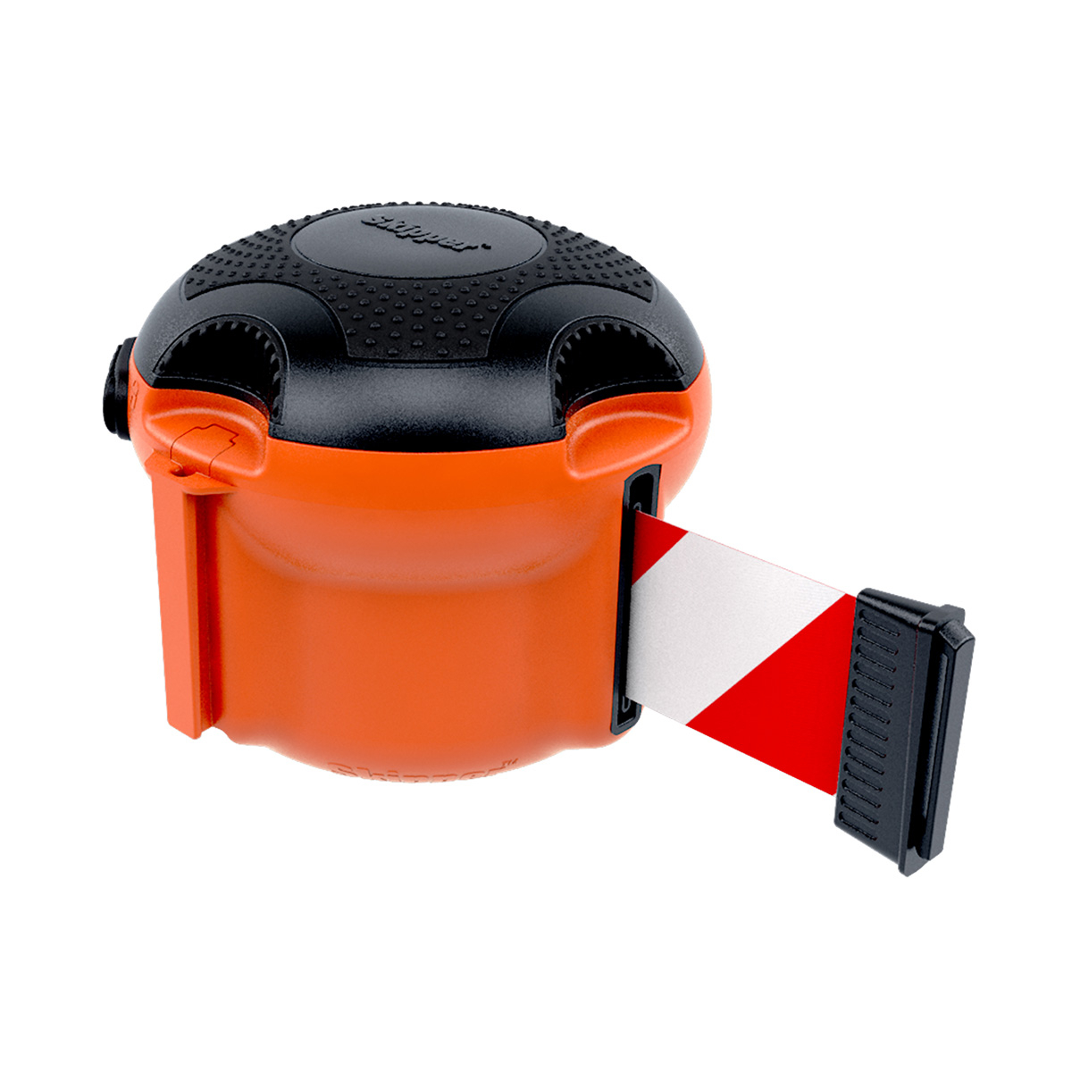 Skipper XS Retractable Belt Barrier In Orange With Red And White Chevron Tape
