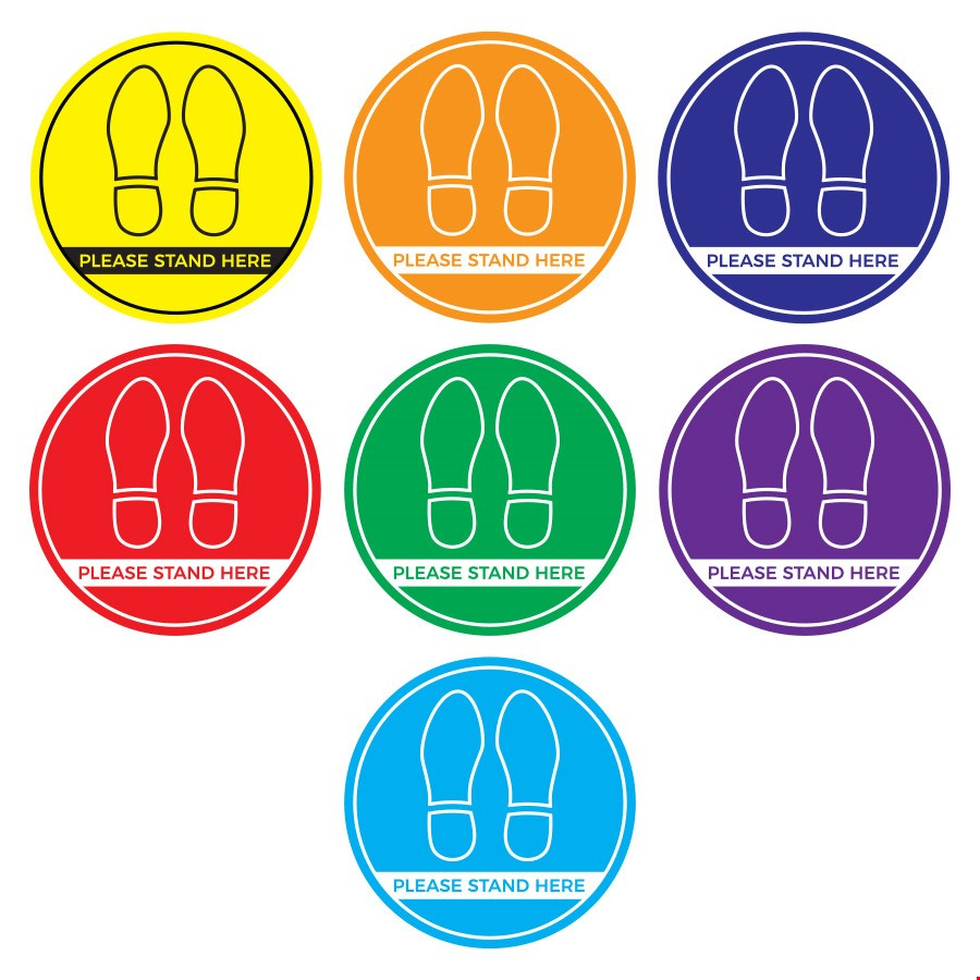 Social Distancing Removable Floor Stickers With Anti-Slip Design - ROUND Please Stand Here Design