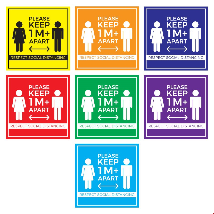 Removable Anti-Slip Floor Graphics For Social Distancing - SQUARE 1m+ Distance Guidance Design