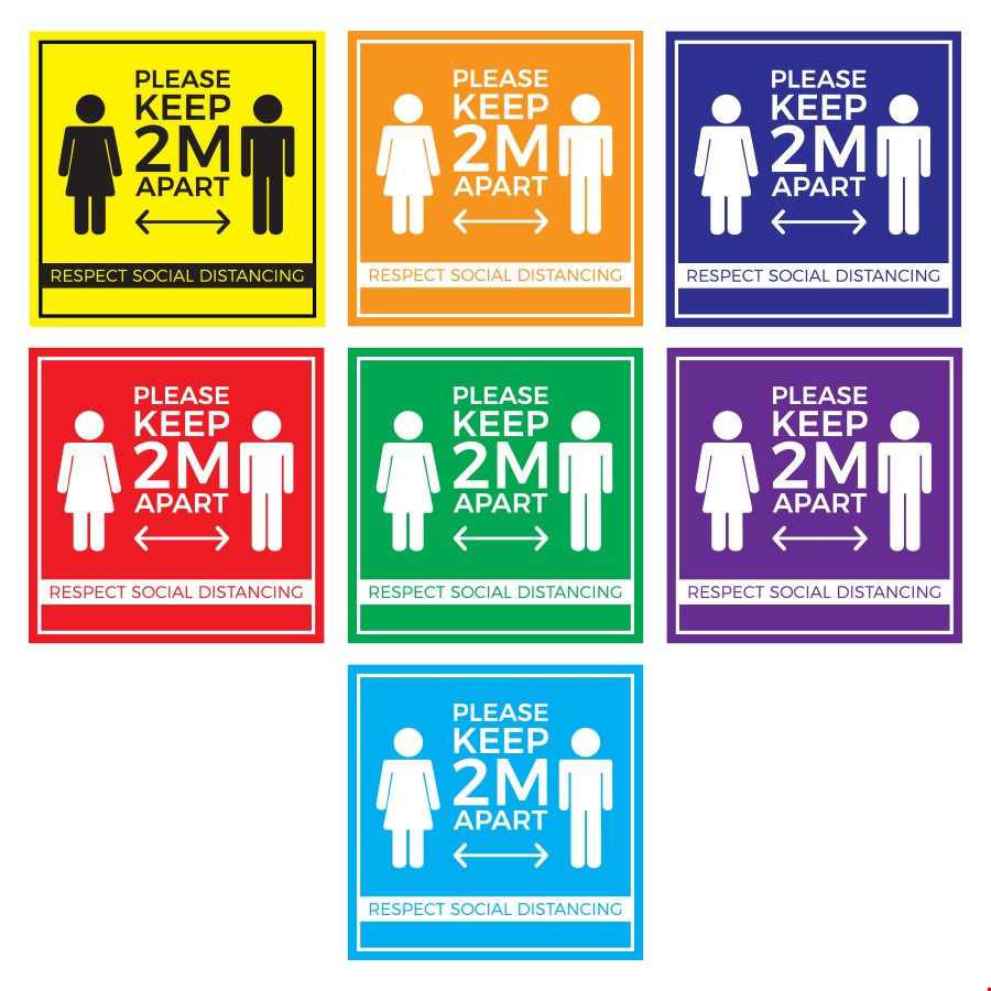 Social Distancing 2m Floor Stickers With Anti-Slip Backing - SQUARE 2m Distance Guidance Design