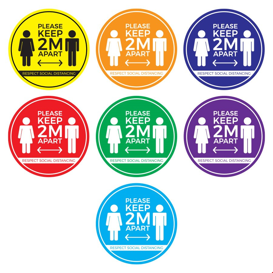 Removable, Anti-Slip Floor Stickers For Social Distancing Guidance - ROUND 2m Distance Guidance