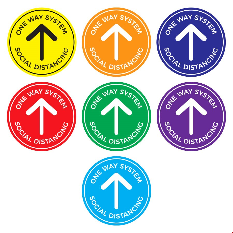 Social Distancing Anti-Slip Removable Floor Stickers - ROUND One Way System Design