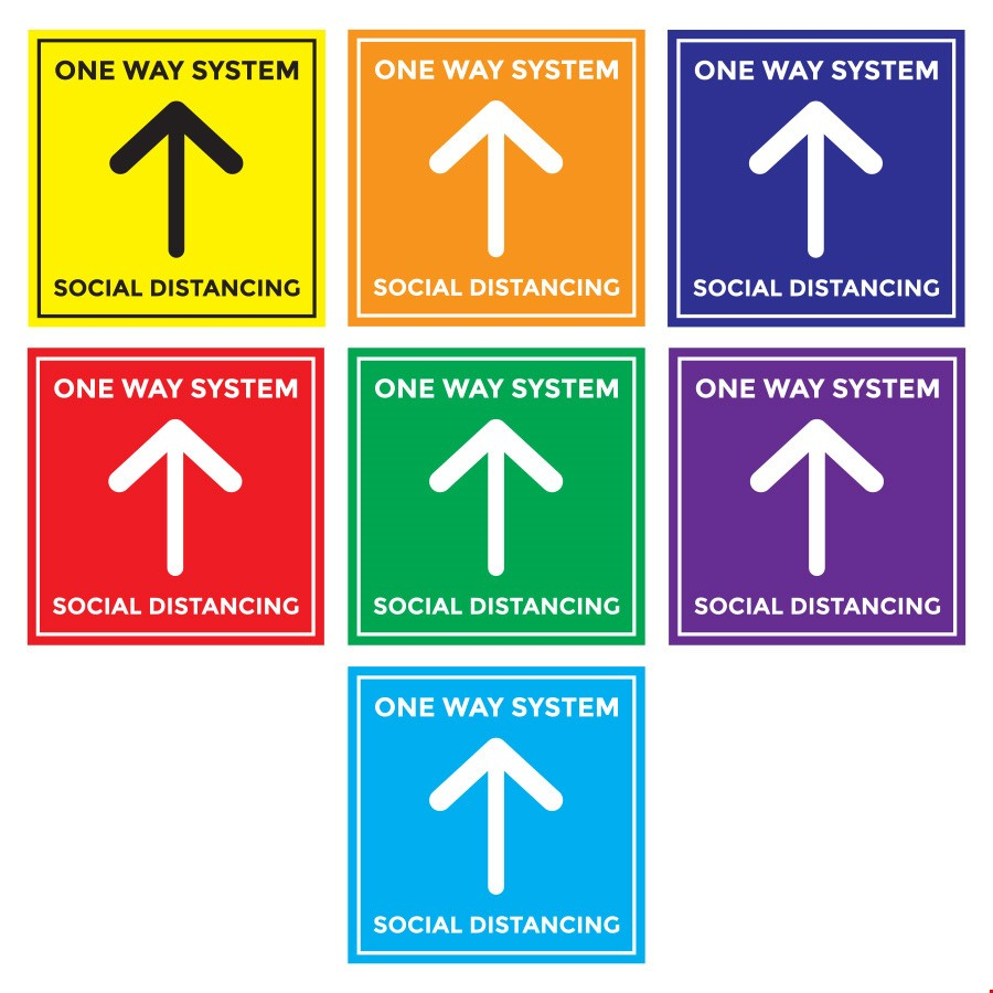 Social Distancing Floor Stickers With Anti-Slip Backing - SQUARE One Way System Design
