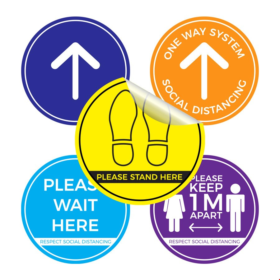 Social Distancing Anti-Slip Floor Stickers For COVID Safe Messages, Warnings And Instructions