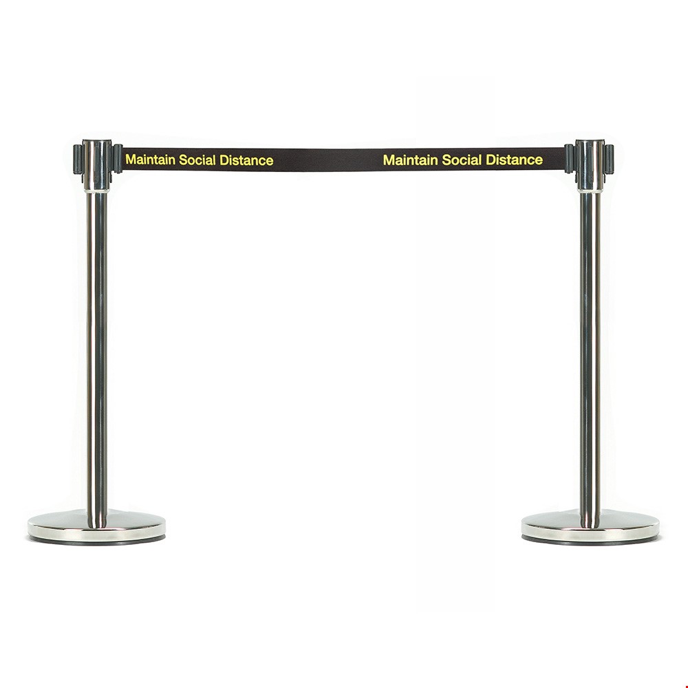 Maintain Social Distance Retractable Belt Barriers With 2m Black and Yellow Webbed Belt