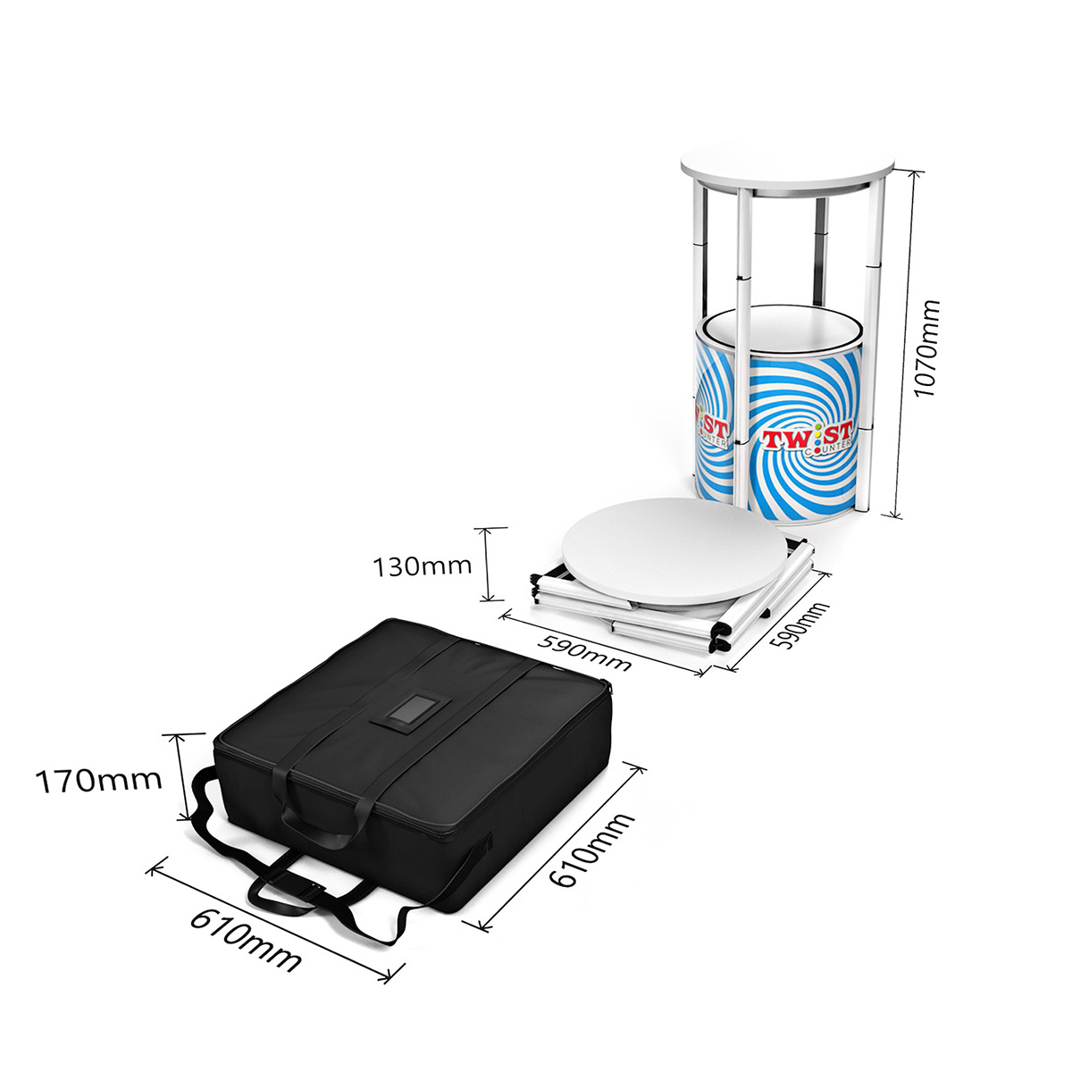 Dimensions of Spiral Twist Display Plinth Pop Up Counter