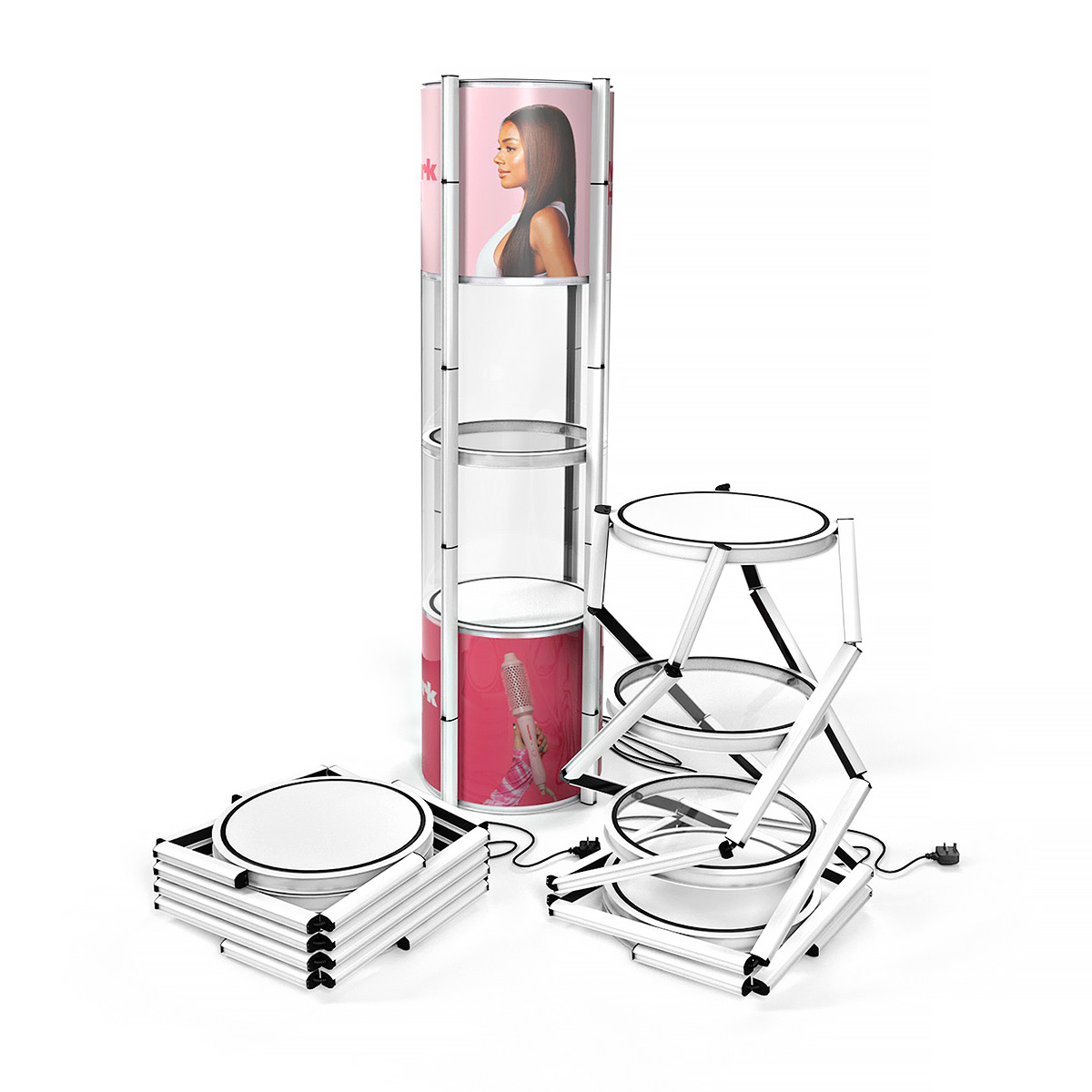 Spiral Twist Display Tower Collapsible Showcase Exhibition Display Assembly Stages.
