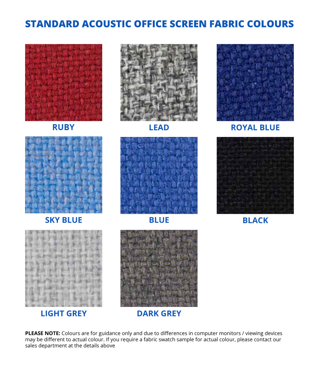 Standard Acoustic Office Screen Fabric Colours