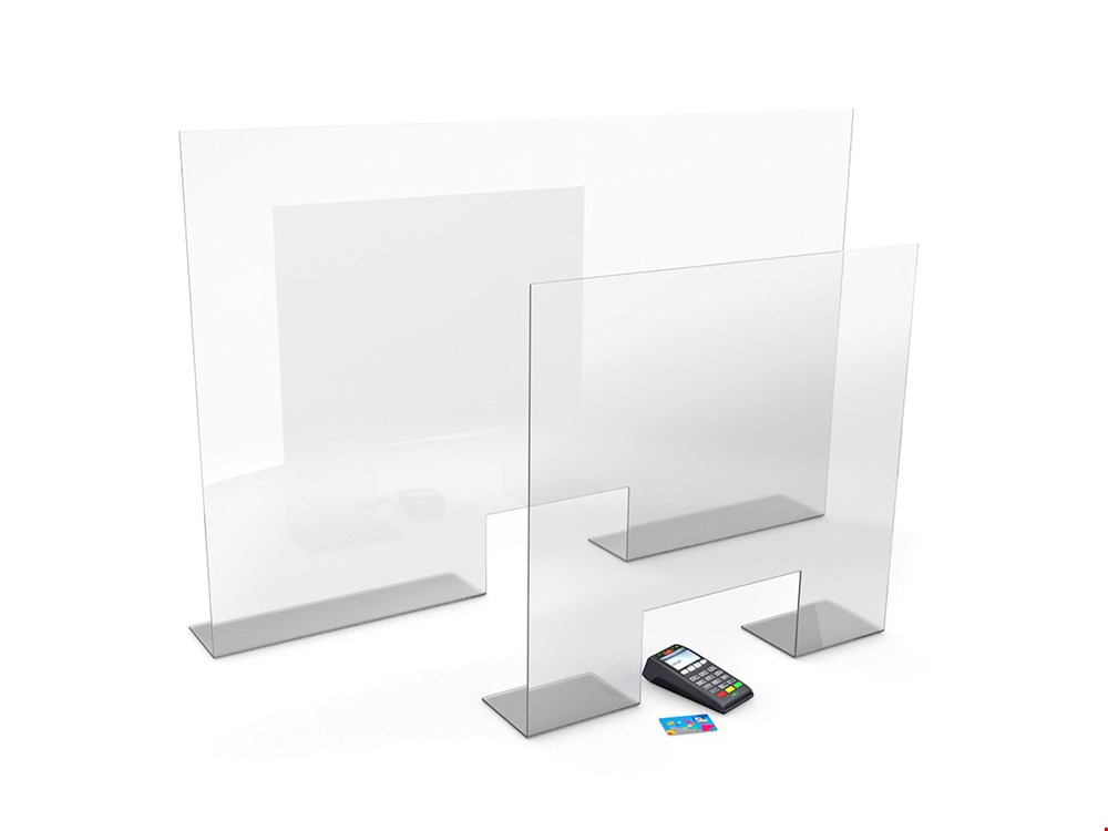 STANDARD FREE STANDING SNEEZE SCREEN WITH CUT OUT -  Ideal For Cashier Desks & Shop Counters With Cutout Section That Allows Safer Transactions To Be Completed