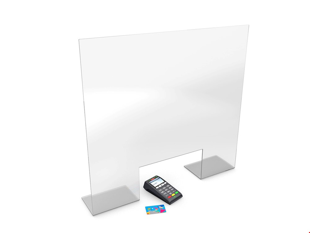 STANDARD FREE STANDING SNEEZE SCREEN WITH CUT OUT 800mm (w) x 750mm (h) - Universal Social Distancing Screens That Can Be Mounted on Any Counter Top