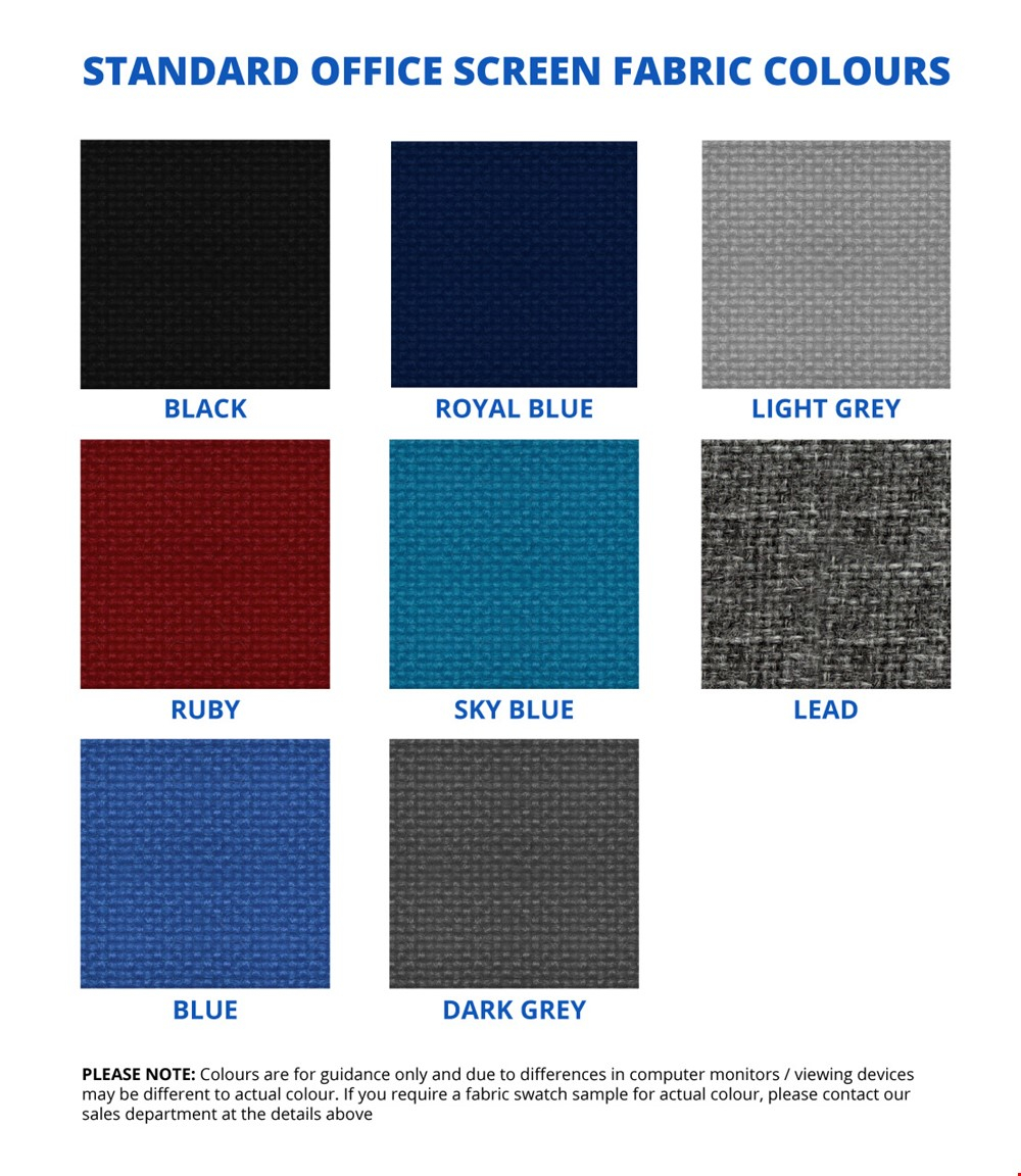 Standard Office Screen Fabric Colours