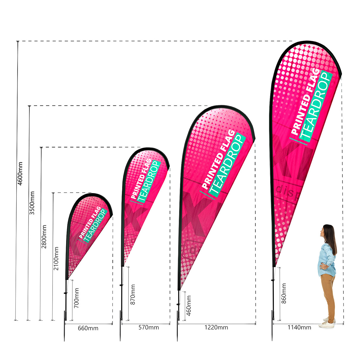 Dimensions of Printed Teardrop Flag Range