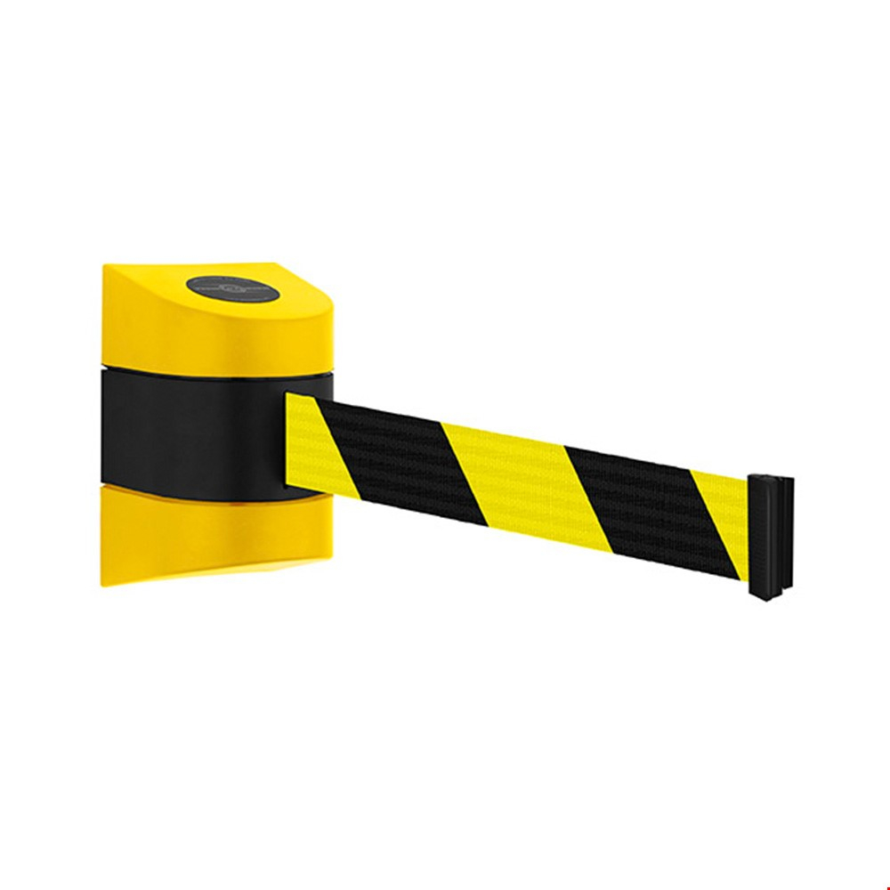 Tensa Maxi Wall Retracting Belt Barrier With Yellow Case And Black/Yellow Chevron Safety Webbing