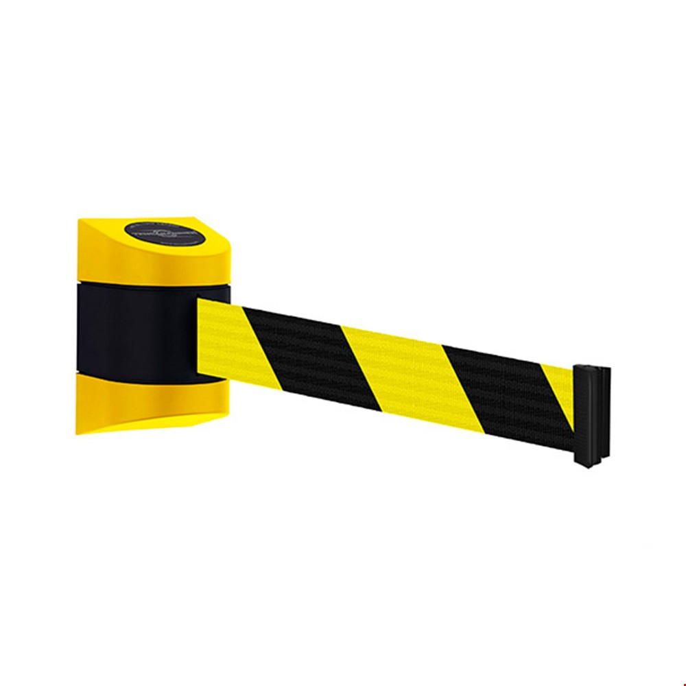 Tensa Midi Wall Mounted Belt Barrier With Yellow Case And Black/Yellow Chevron Retracting Safety Tape
