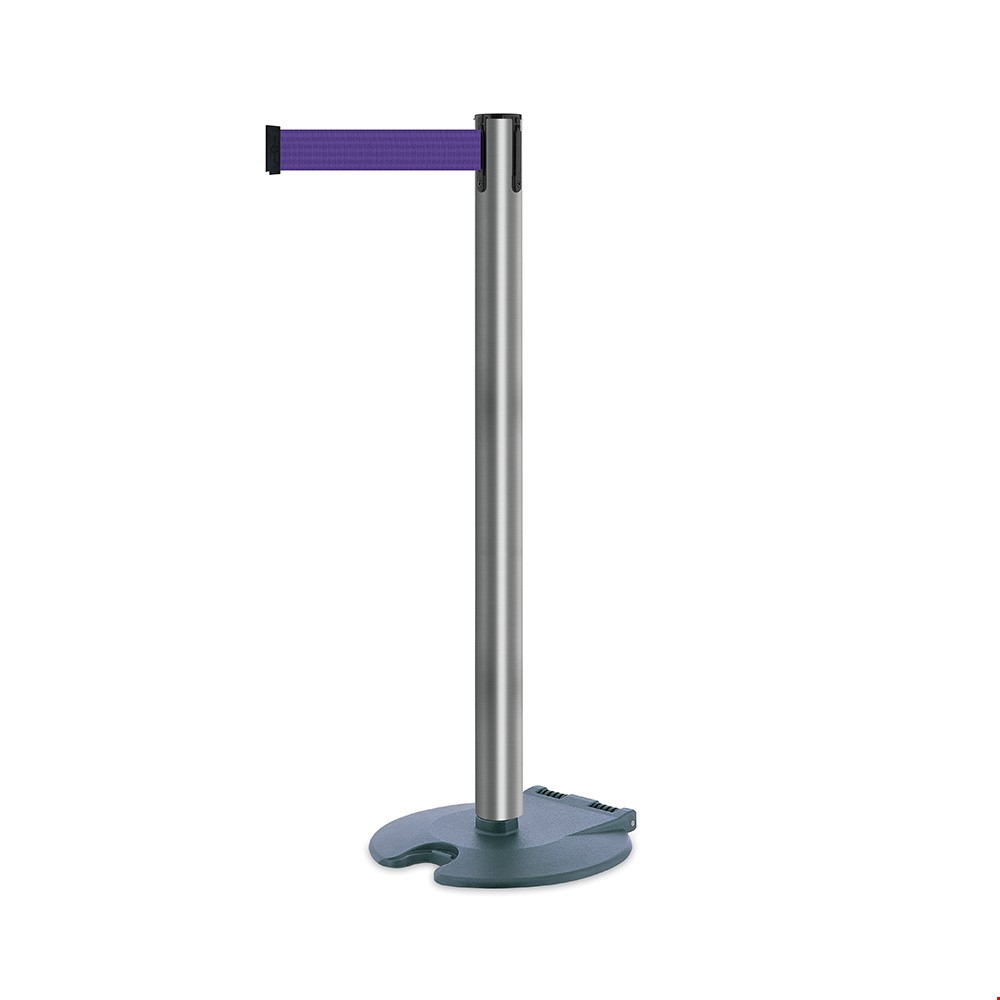Tensa Barrier Roller Barrier On Wheels With Stainless Post And Purple Webbing