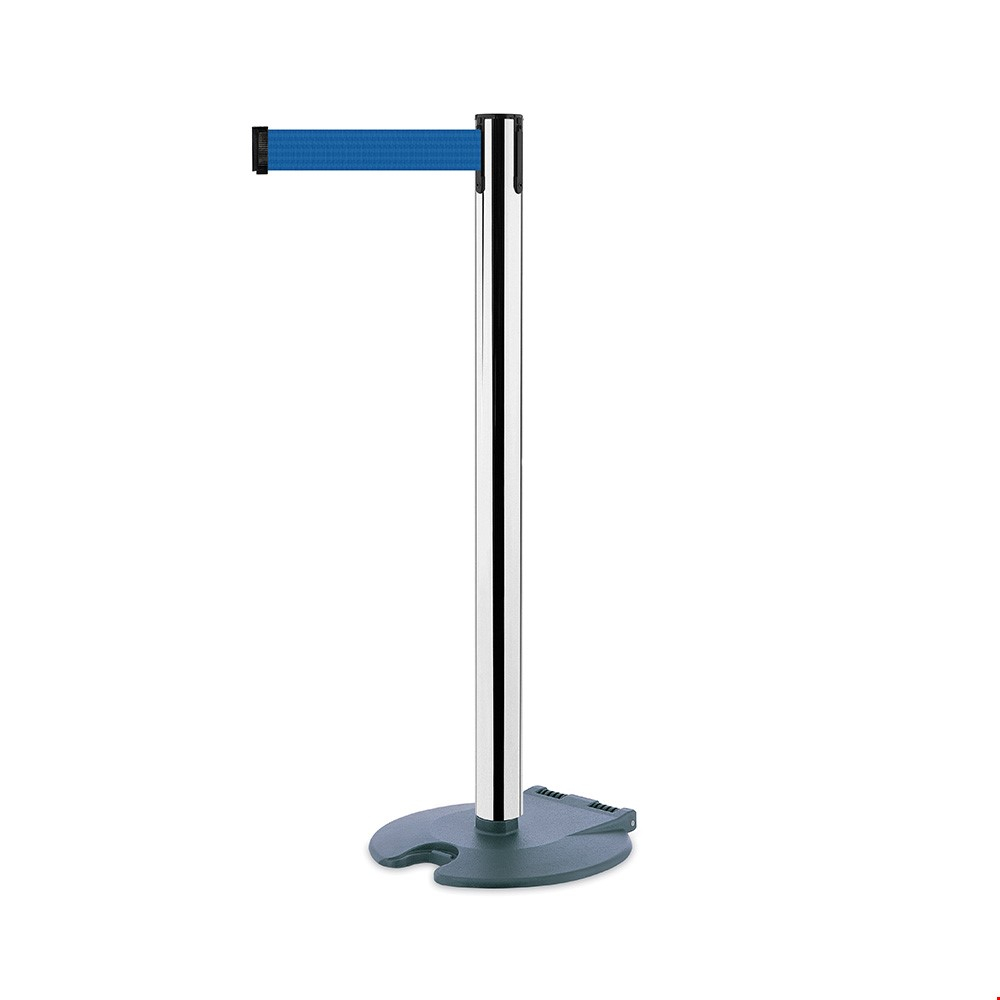 Tensa Barrier Roller Barrier On Wheels With Chrome Post And Blue Webbing