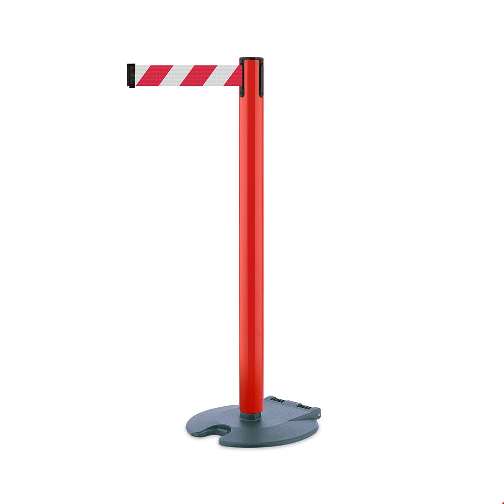Tensa Barrier Roller Barrier On Wheels With Red Post And Red/White Chevron Webbing