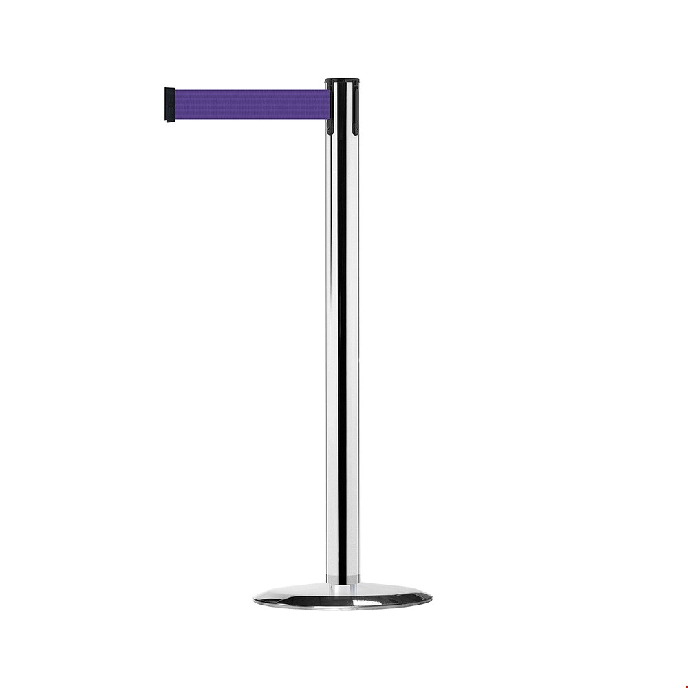 Tensabarrier® Advance Post Retractable Barrier Tape With Chrome Post And Purple Webbing