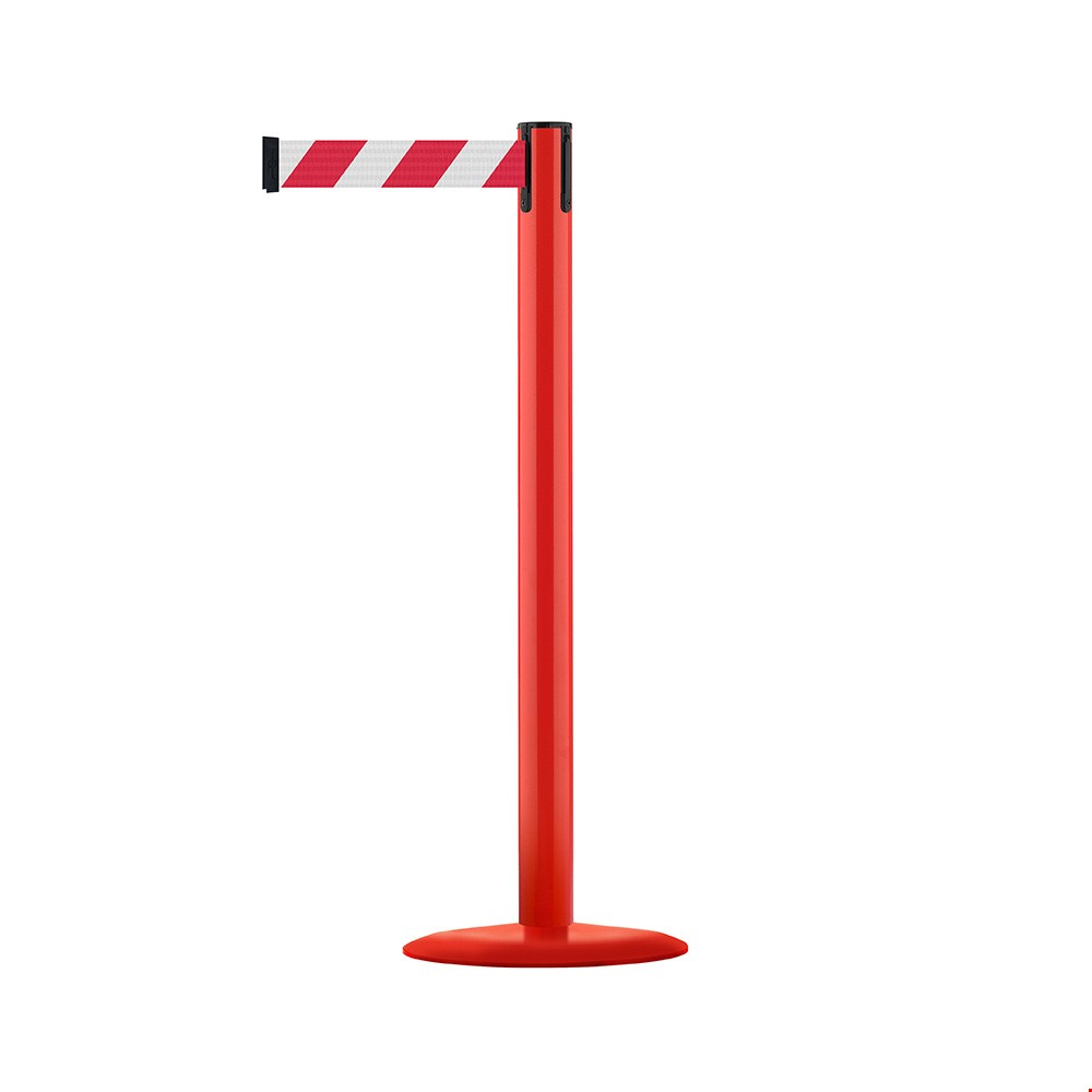 Tensabarrier® Advance Post Retractable Barrier Tape With Red Post And Red/White Chevron Webbing