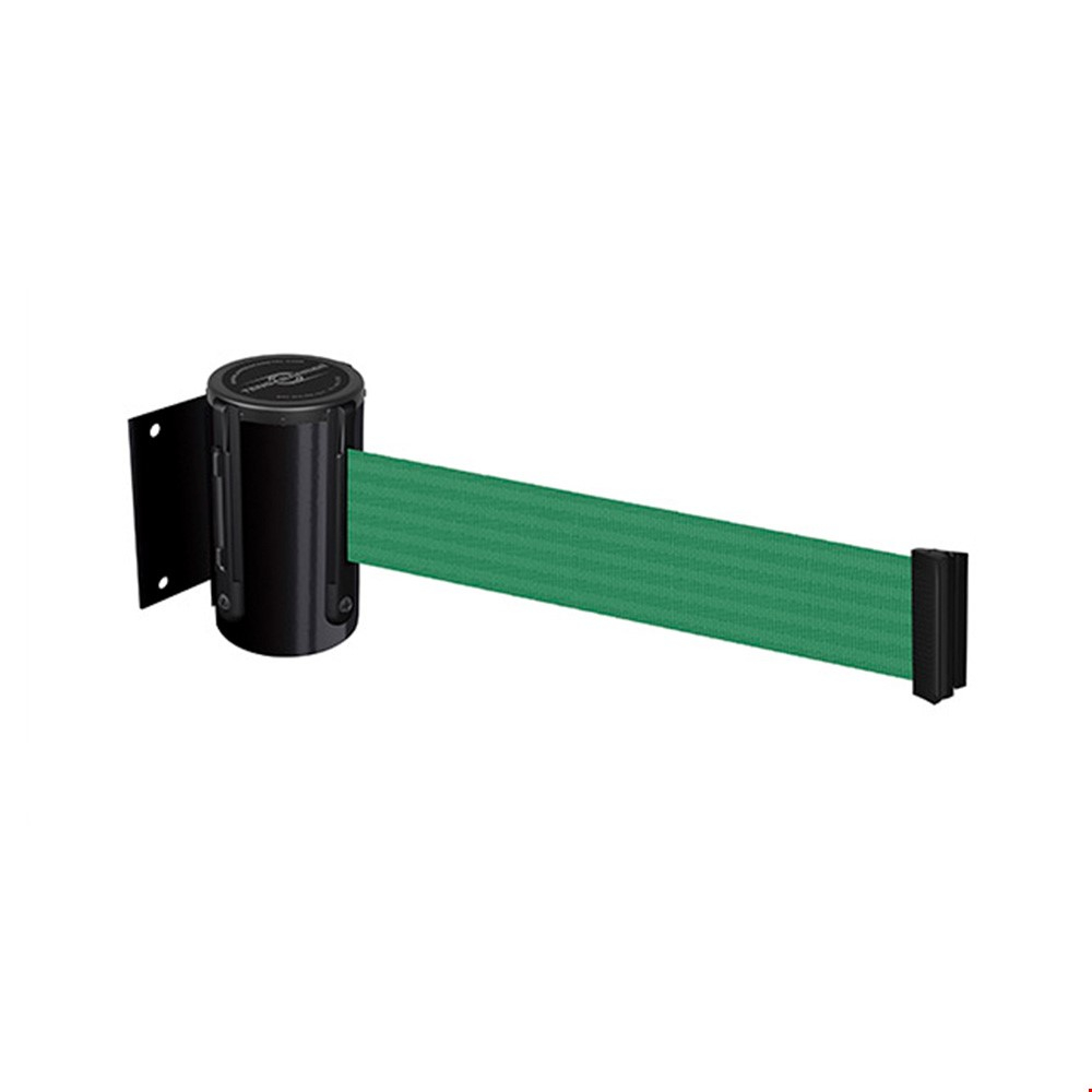 Tensabarrier® Heavy Duty Wall Mount Retractable Barrier With Green Webbing