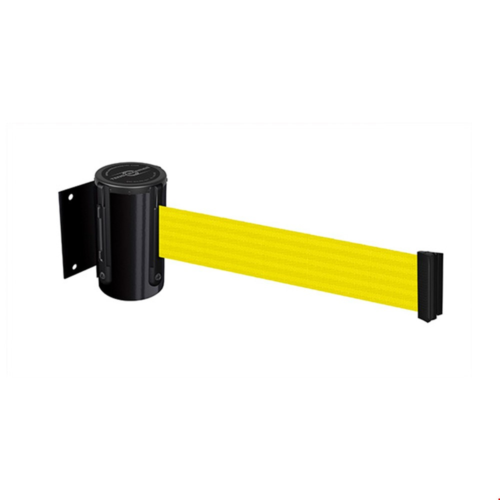 Tensabarrier® Heavy Duty Wall Mount Retractable Barrier With Yellow Webbing