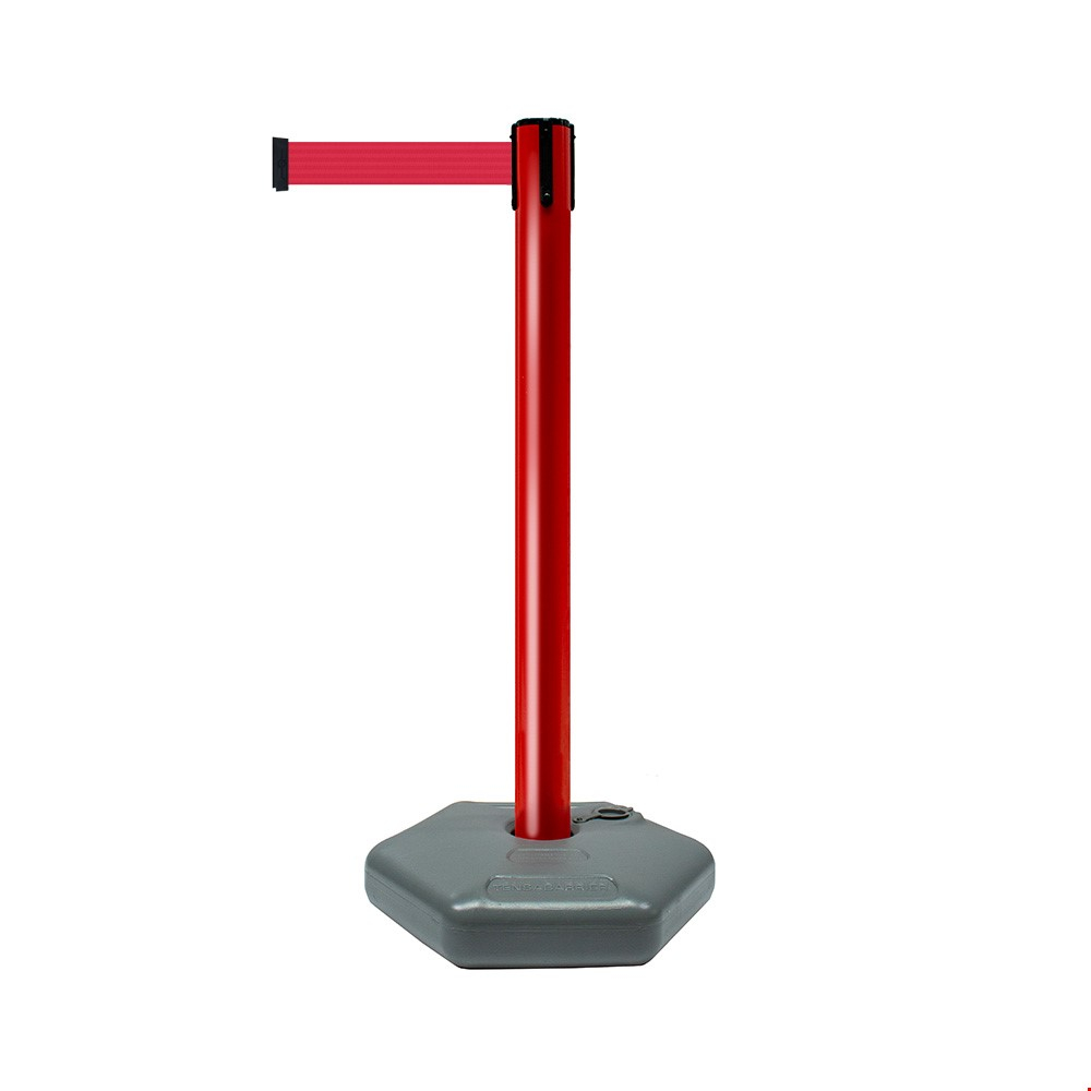 Tensabarrier® Outdoor Retractable Belt Barrier Red post And Red Webbing