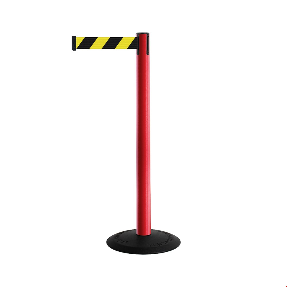 Tensabarrier® Popular Stanchion Barrier Red post And Yellow/Black Chevron Webbing