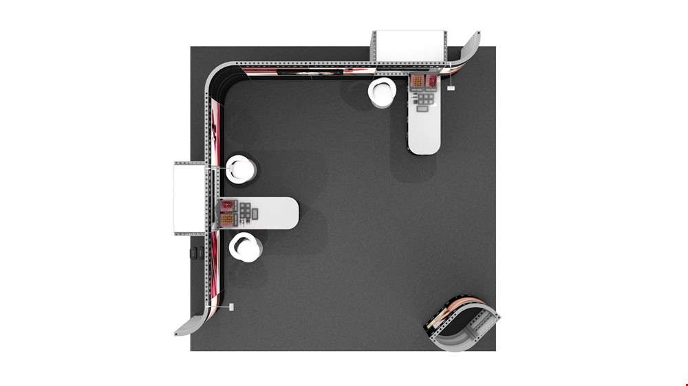 Top View Integra® 5m x 5m Corner Rented Exhibition Stand With Integrated Display Counters