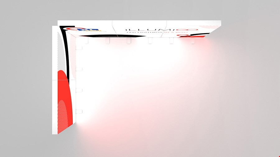 Top View Of iLLUMiGO™ L-Shaped Exhibition Stand Fabric Light Box