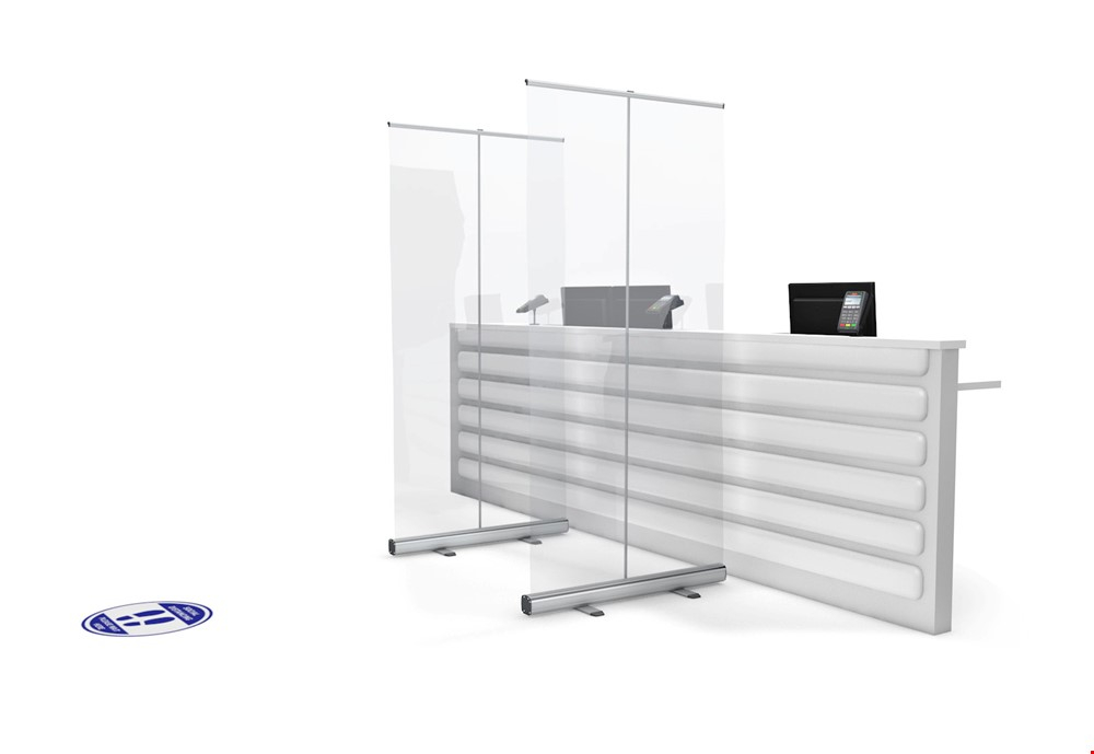 Transparent Protective Screen Roller Banner For Social Distancing In Shops, Retail Checkouts, Till Areas And Self-Service Checkouts