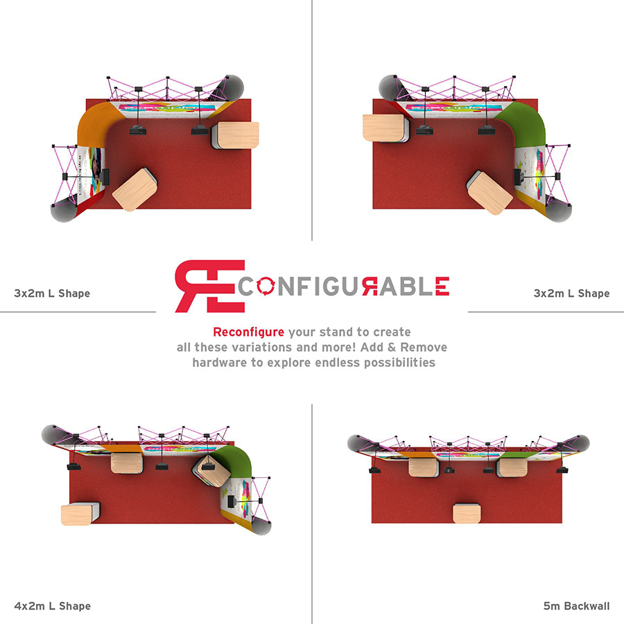 Create a Different Look Each Time - Using The Same Pop Up Hardware You Can Create Multiple Stand Configurations To Suit Different Sized Spaces