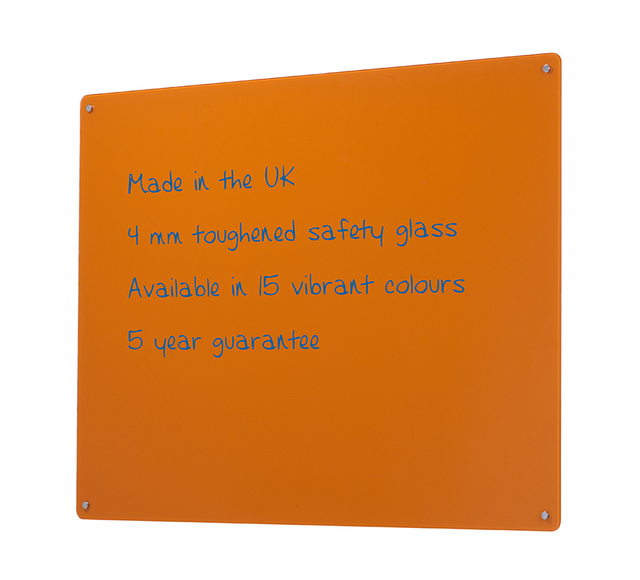 Orange Wall Mounted Glass Whiteboard