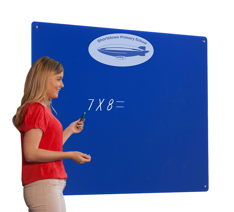 Blue Glass Whiteboard with Printed Logo - Magnetic