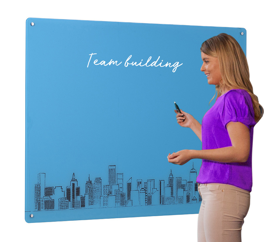 Custom Printed Wall Mounted Glass Whiteboard in Sky