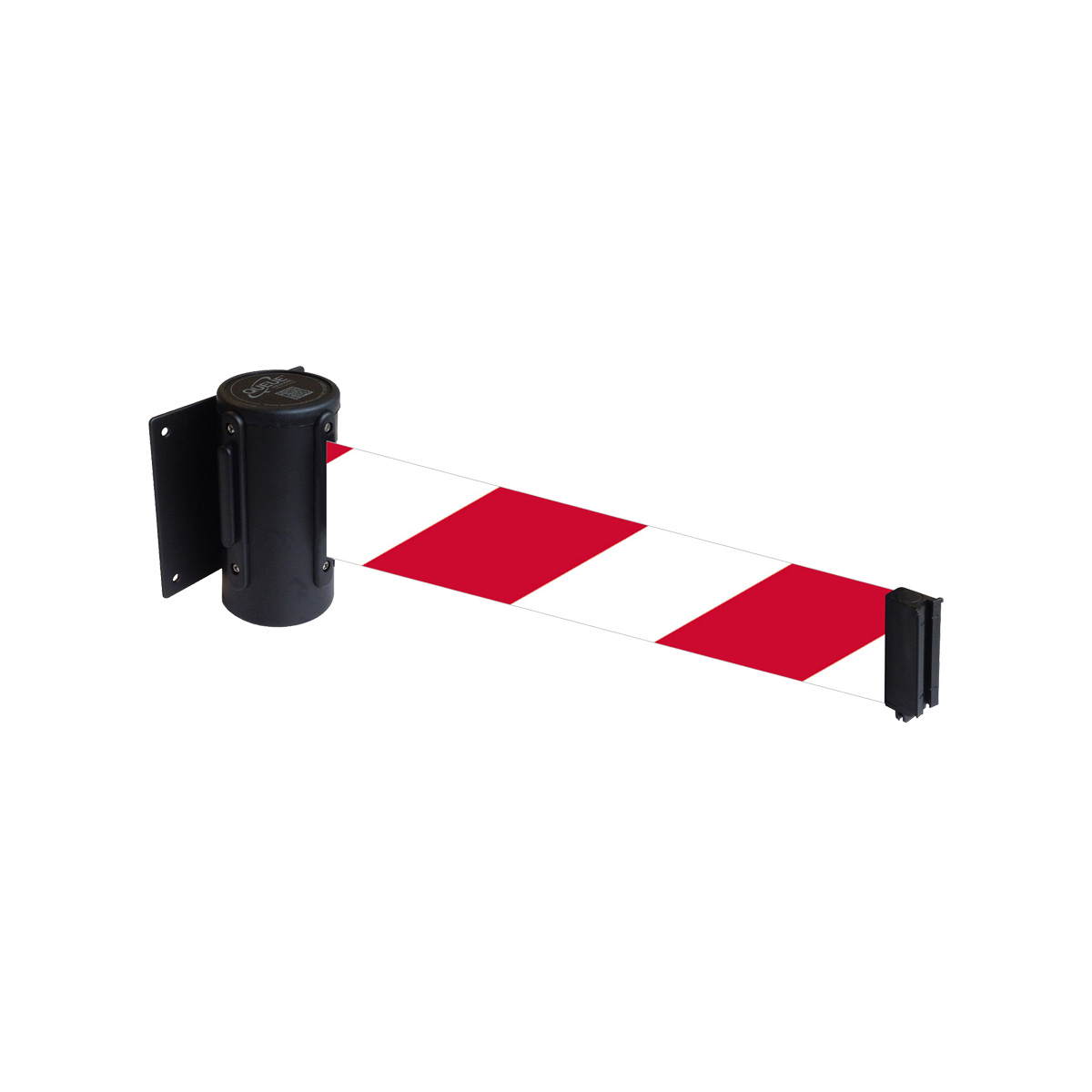 WallMaster Wall Mounted Retractable Barriers Black ABS Cassette With Red & White Chevron Tape
