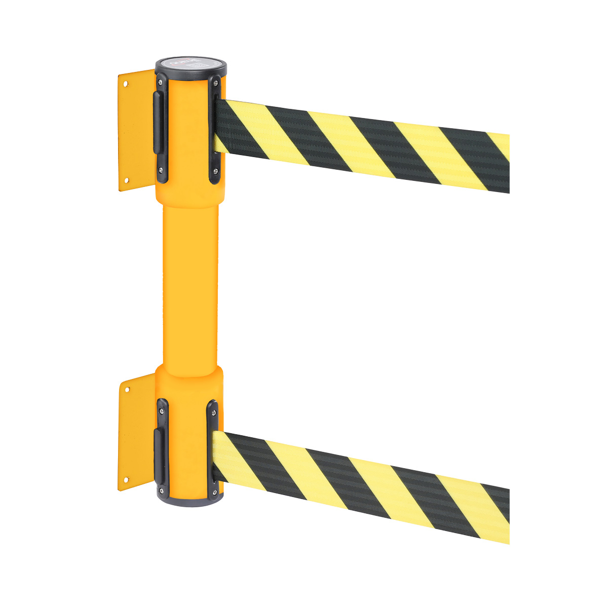 WallMaster Twin Wall Mounted Belt Barriers Are Available in Two Finished - Black And Yellow