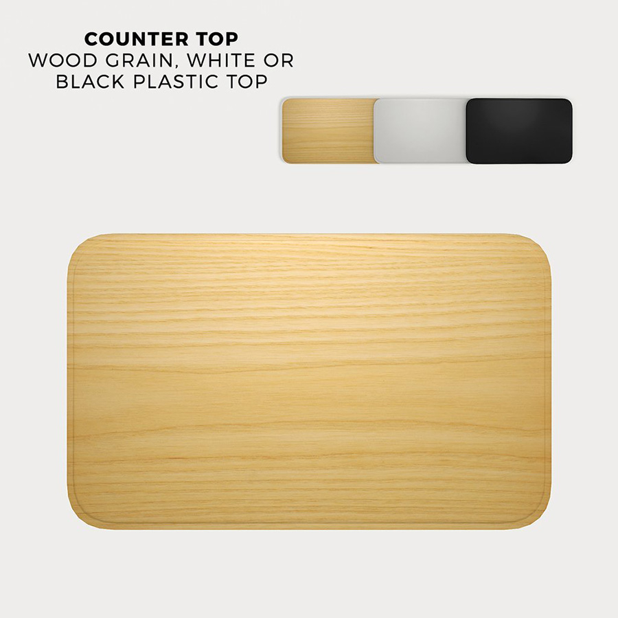 Choose From Three Counter Top Finishes - White, Black or Wood Grain
