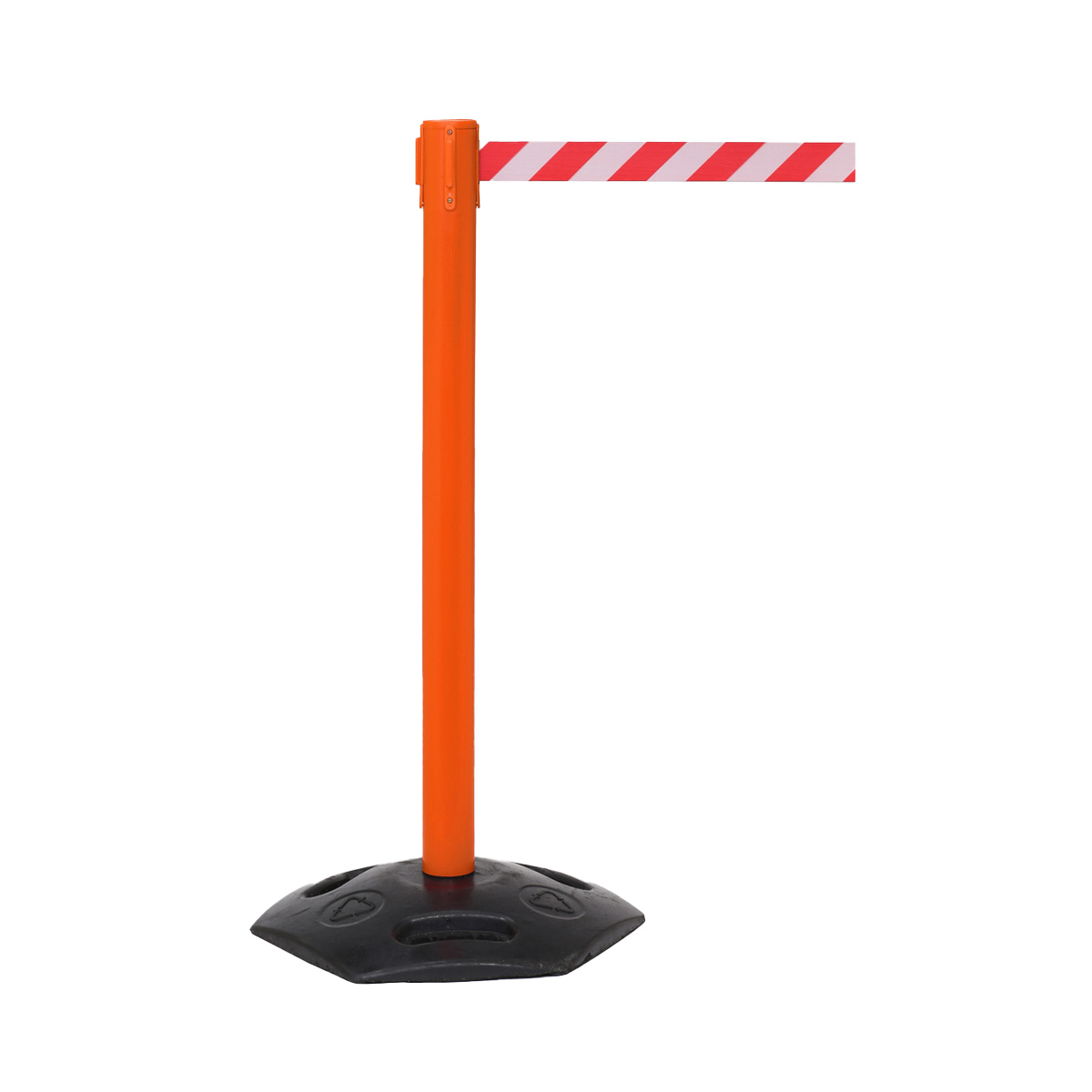 WeatherMaster Outdoor Retractable Crowd Barriers Orange Stanchion With High Visibility Red And White Chevron Tape