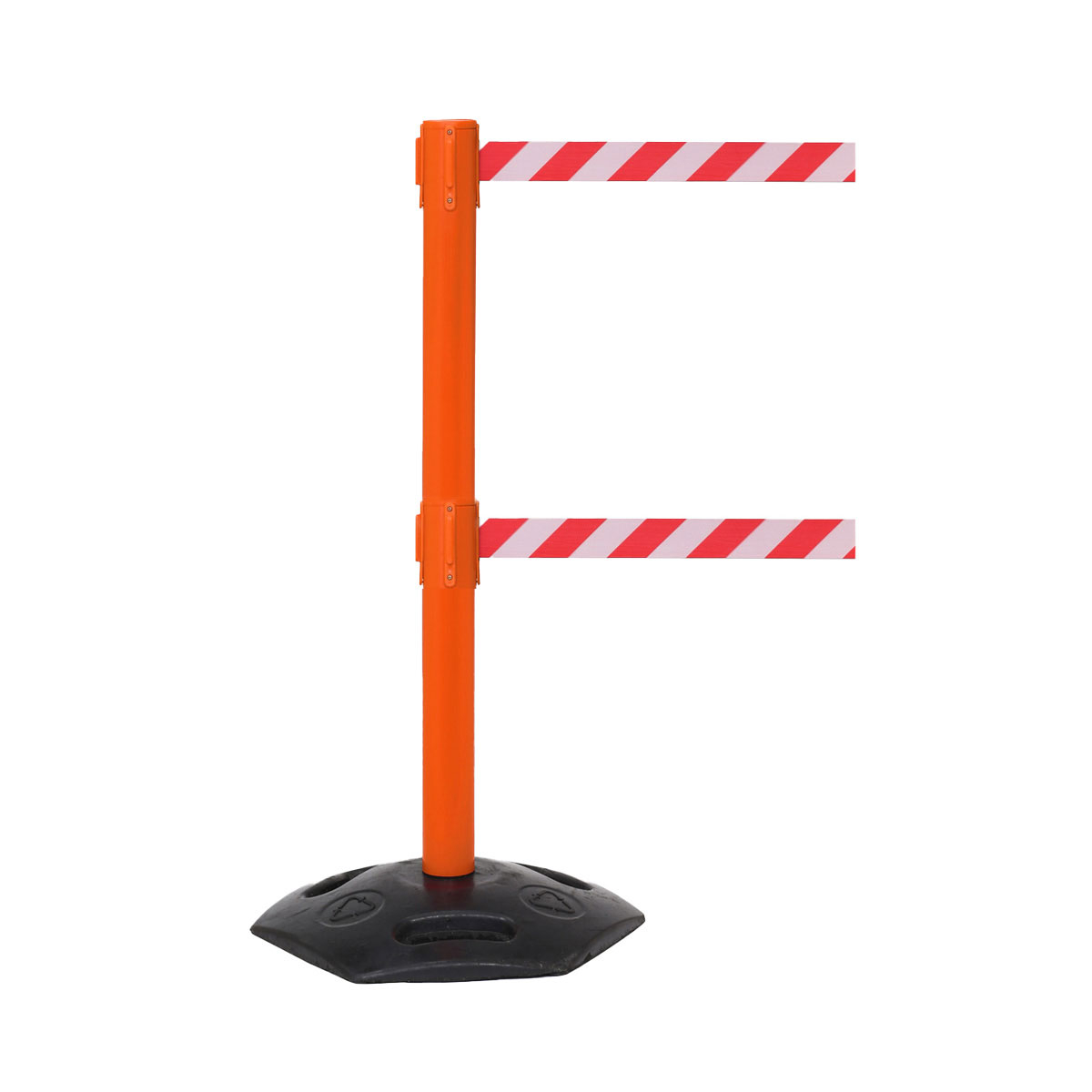 WeatherMaster Twin Outdoor Retractable Barriers High Visibility Orange Stanchion With Chevron Tape