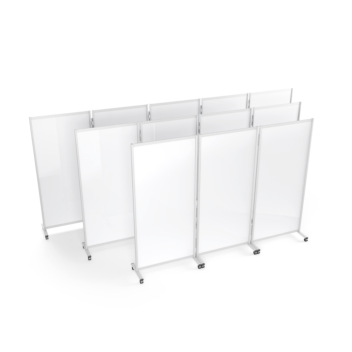 White Privacy Room Screens on Wheels Can be Linked Together to Create a Large Panel Screen For Extra Privacy 