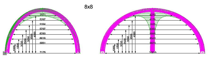 X-GLOO 8x8 Dimensions - Side View