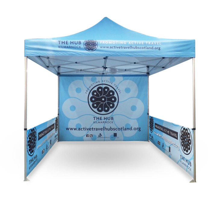 Branded Pop Up Gazebo With 2 Half Walls And Printed Back Wall (Single Sided Print)