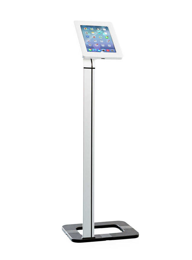 iPad floor stand to hold iPads & other tablets, including the Samsung Galaxy & Tab. Freestanding tablet display stand for use at exhibitions, events & displays.
