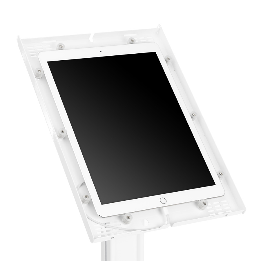 iPad Pro Stand Enclosure Close Up with iPad and Charging Cable