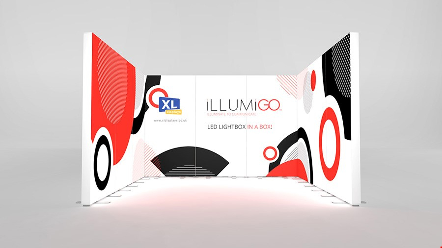 iLLUMiGO™ 3x3 U-Shaped LED Tension Fabric Booth With Custom UV Printed Graphics