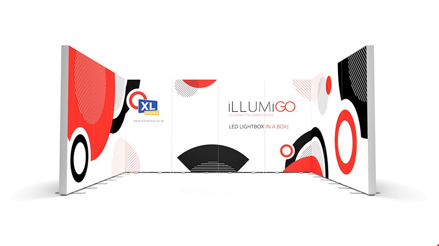 iLLUMiGO™ 4x3 U-Shape Backlit Exhibition Stand Complete With Custom UV Printed SEG Fabric Graphics